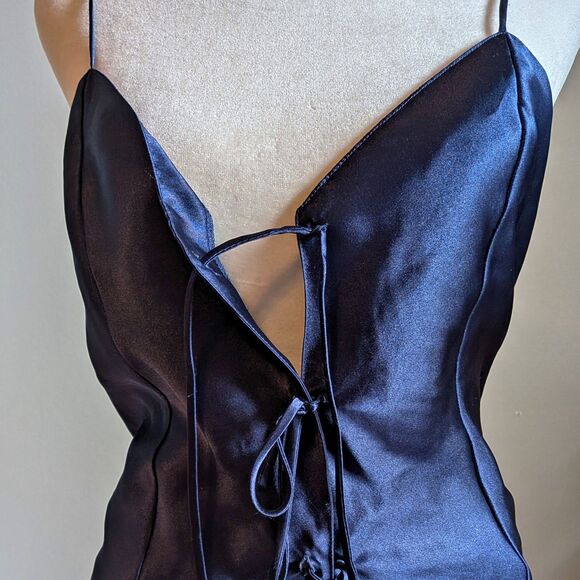 Vintage Y2K Frederick's of Hollywood Blue Camisole Satin Lingerie Tie Front 1X - Picture 4 of 9